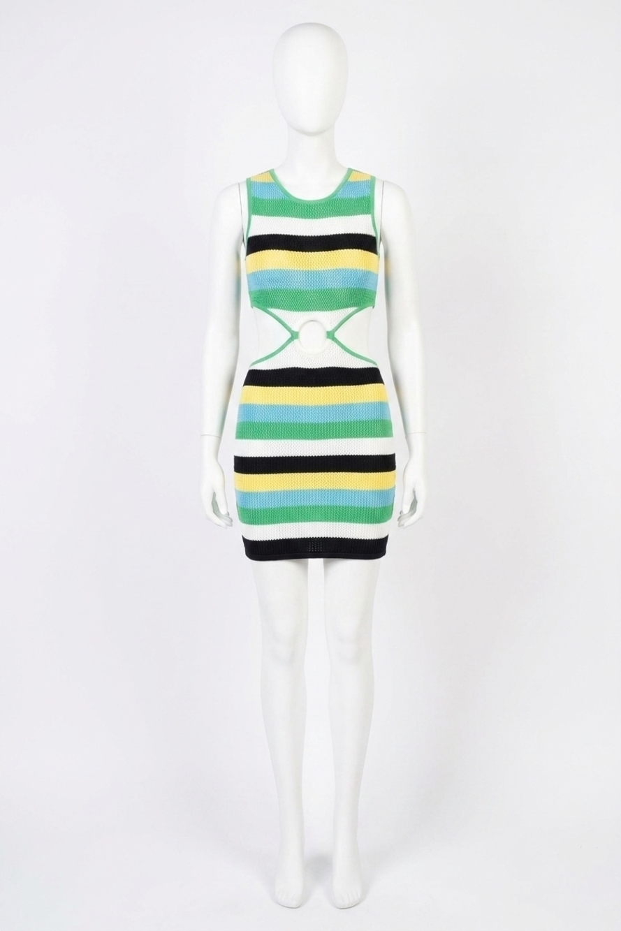 NEW RONNY KOBO nickle dress in island green multi stripe